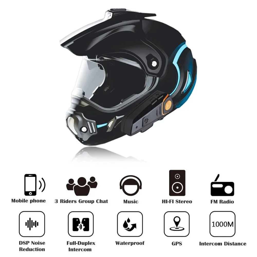 BT S2 Pro беспроводной мото rcycle Шлем Интерком IPX67 Водонепроницаемый FM радио 1000 м bluetooth