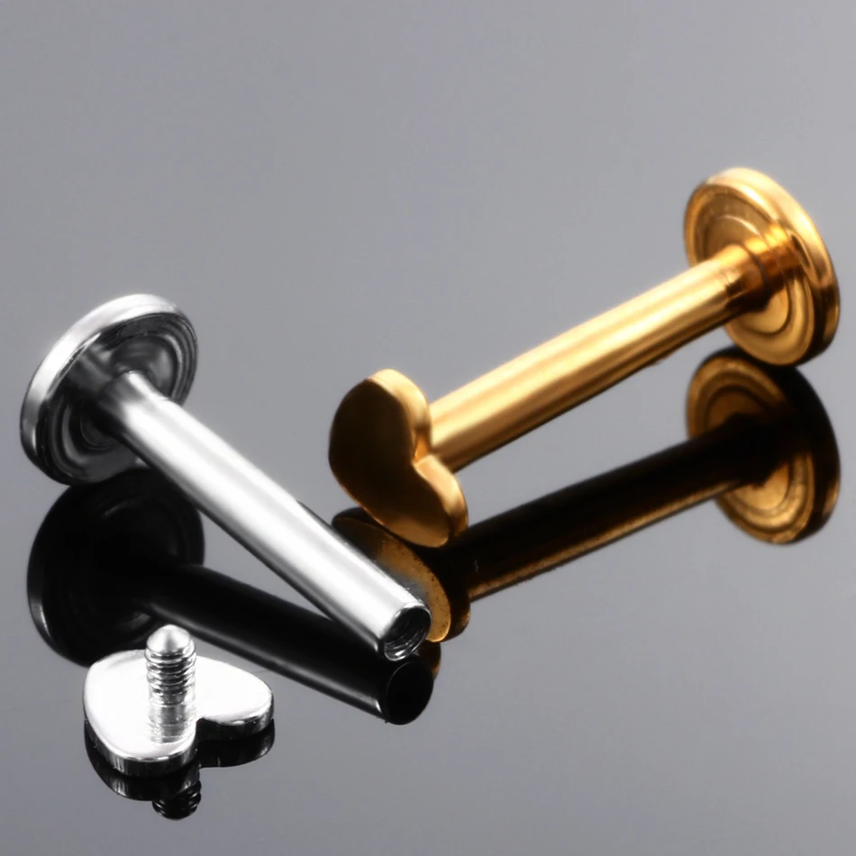 4 шт. стальных сердце звезда лого лабрет губа студ колец разных цветов 16G ухо хрящ трагус геликс штанга серьги модного ювелирного изделия.