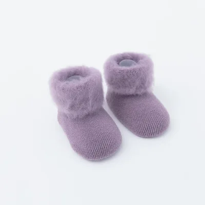 purple Новые зимние толстые носки для малышей теплые плюшевые хлопковые короткие носки для девочек и мальчиков Нескользящие теплые носки для малышей - Цвет: purple