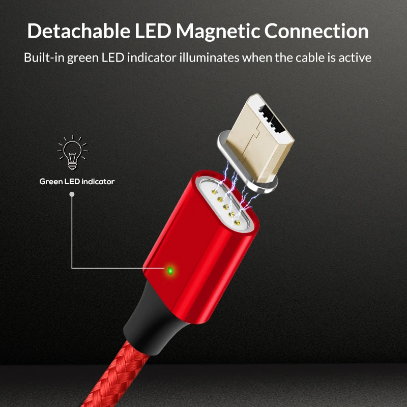 TOPK 1 м светодиодный магнитный кабель Micro usb type C для samsung Xiaomi huawei LG Магнитный