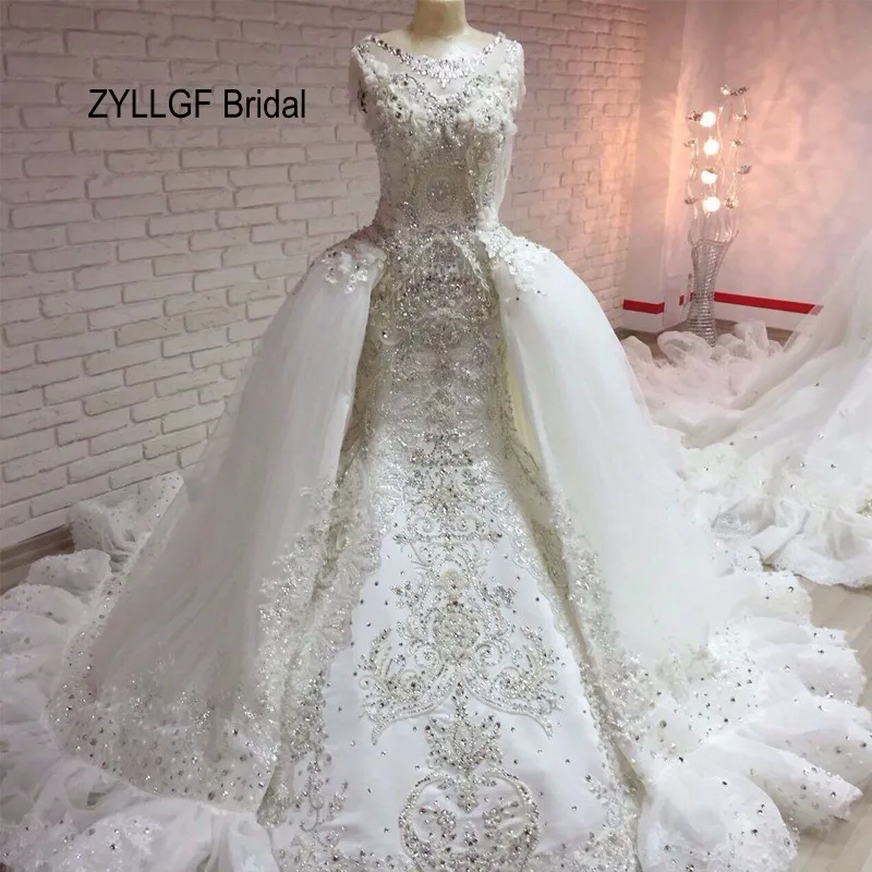 ZYLLGF Свадебные Sparkly Русалка Платья Роскошные Кристалл Бисера Robe De Брак Невесты