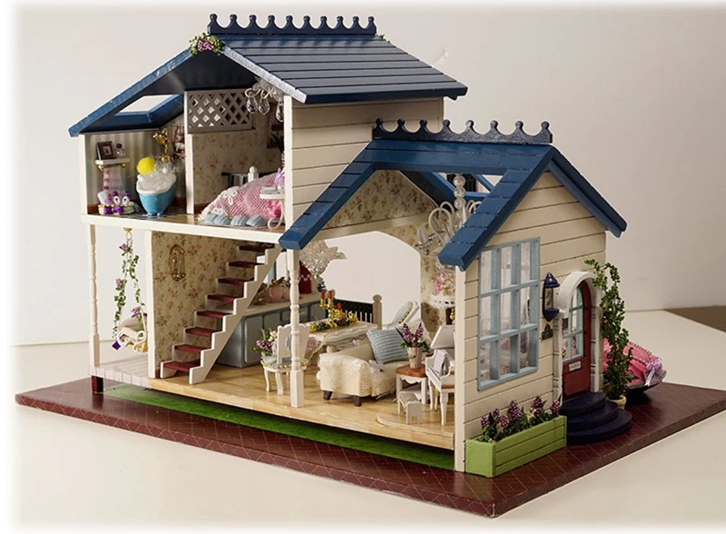 Кукольный дом Poppenhuis Каса де Boneca романтика, Прованс лаванда Миниатюрная модель деревянная игрушка мебель трансформер кукольный домик A032