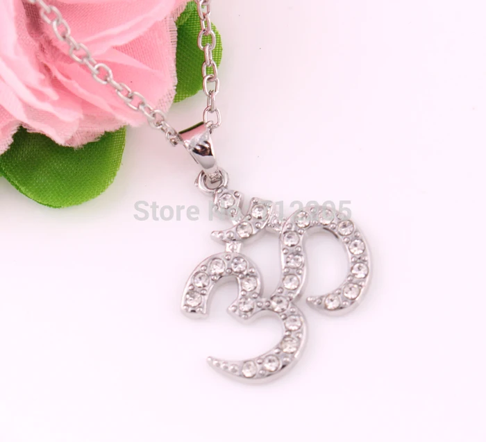 fashion rhodium Yoga Meditation Yogi OHM Asana Large Om AUM Pendant necklaces | Necklace