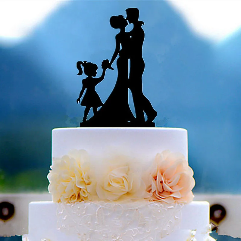 Черный акриловый Топпер для торта в семейном стиле невесты жениха и дочери