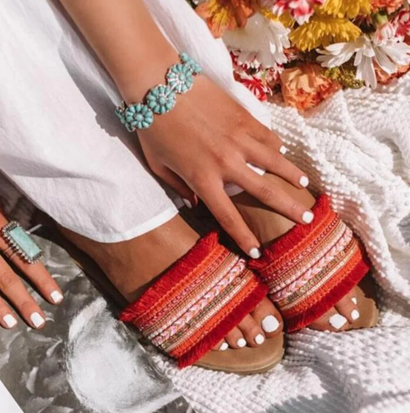 Женские тапочки 2019 Лето Новинка В римском стиле Босоножки в ретро на плоской