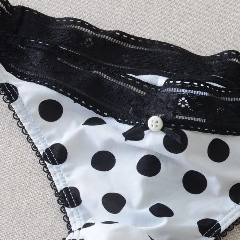 Трусики-стринги женские в горошек классические пикантные кружевные с цветочным