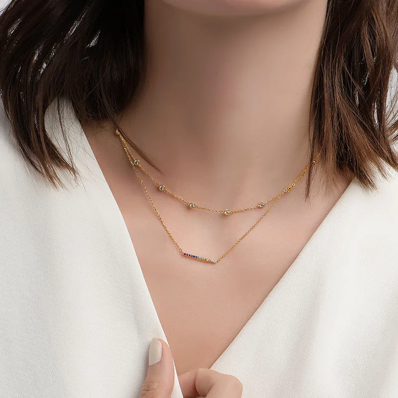 Женское Двухслойное ожерелье из серебра 925 пробы с фианитами | Украшения и