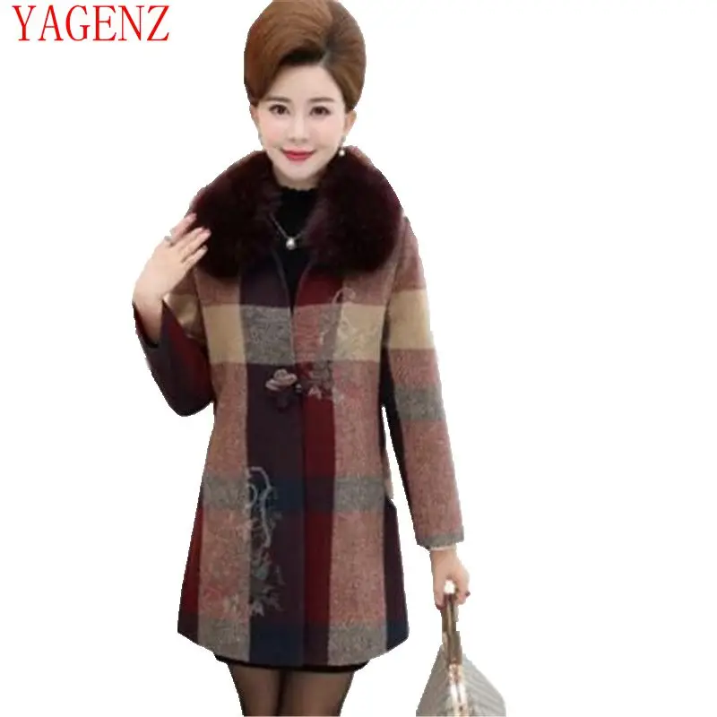 Женское шерстяное пальто в клетку осенне зимнее утолщенное большого размера с