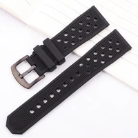 22mm watchbands bracelet black waterproof soft silicone rubber men watch band strap watch accessories silver black buckle
