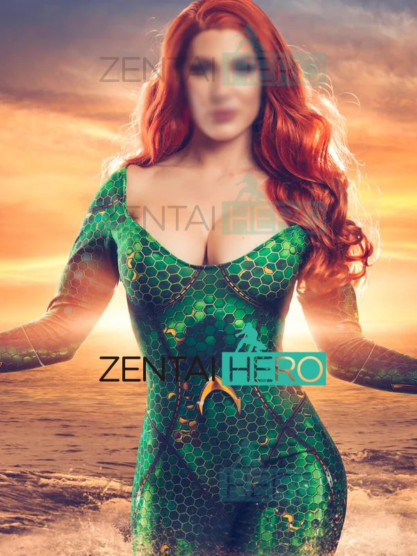 Костюм Marvel Queen Mera с 3D принтом версия фильма костюм Лиги справедливости облегающий
