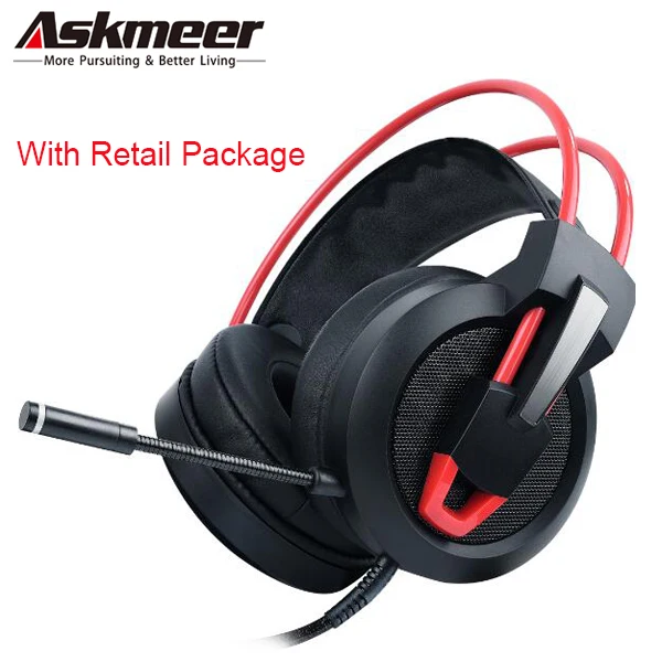 Askmeer USB стерео игровая гарнитура 7,1 объемный звук с микрофоном светодиодный светильник большие наушники Игровые наушники для компьютера PC Gamer - Цвет: Black Retail Package