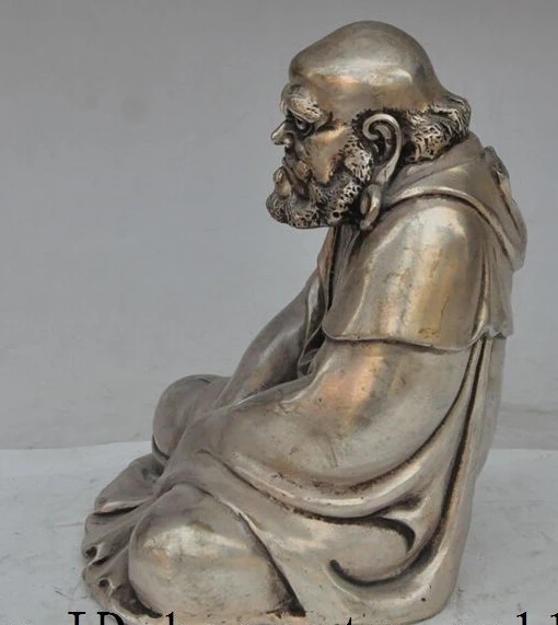 $ AA $8 &quotТибет Буддизм храм Серебро Джосс Архат Дамо Бодхидхарма Дхарма Статуя