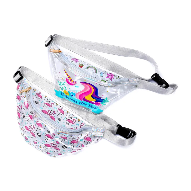 

New 2021 Summer Trasnparent Fanny Pack For Women Cartoon Unicorn Girls Waist Pack PVC Clear Beach Belt Bag Pochete Feminina