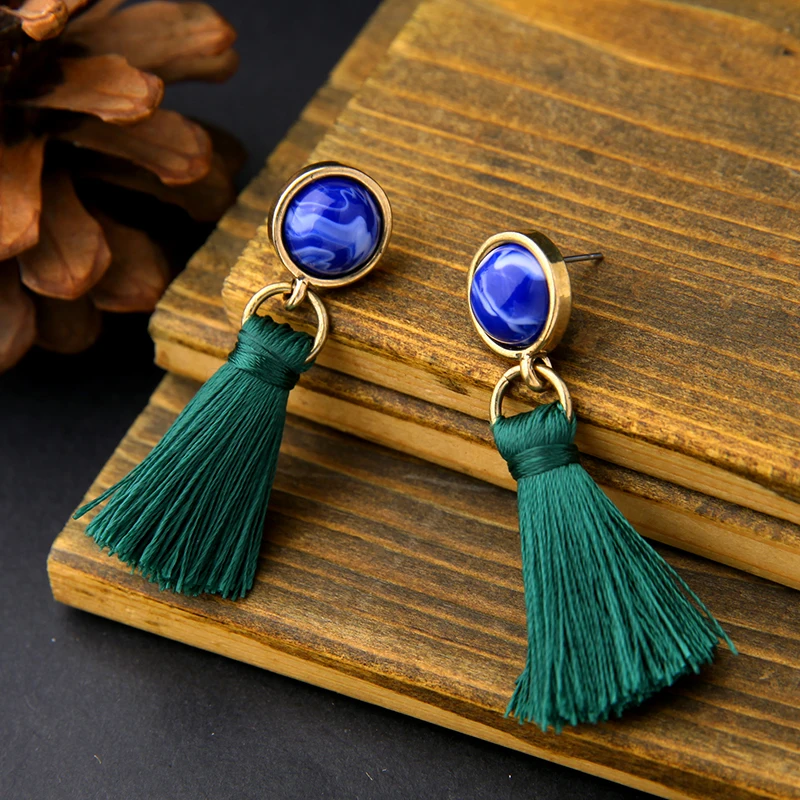 2 вида цветов черный зеленый новые модные Эффектные серьги с бахромой популярные
