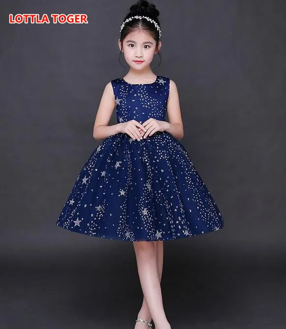 Elegant Children Kids Baby Girls Dress Stars Sequins Tulle Bow Toddler Tutu One Piece Wedding Birthday Dresses | Детская одежда и