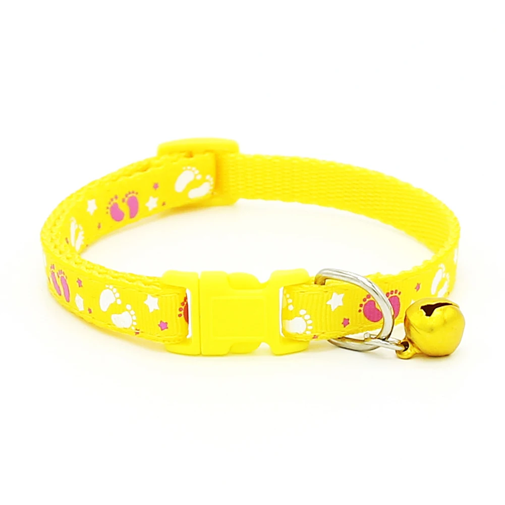 Цвет: желтый 1 шт. ошейник для домашних животных с милыми модными лапами с рисунком щенка ошейники с колокольчиком для маленьких собак ожерелье прочный - Цвет: Цвет: желтый
