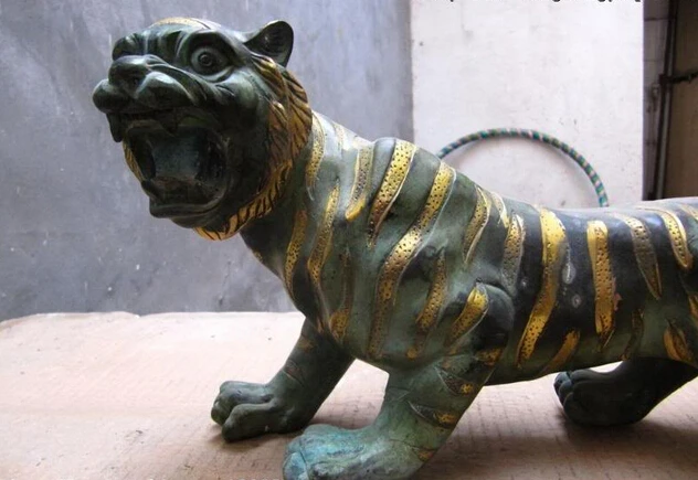 WBY voge gem S0473 Chinese Folk classical old Bronze Copper Carved ferocity animal Tiger Statue | Дом и сад