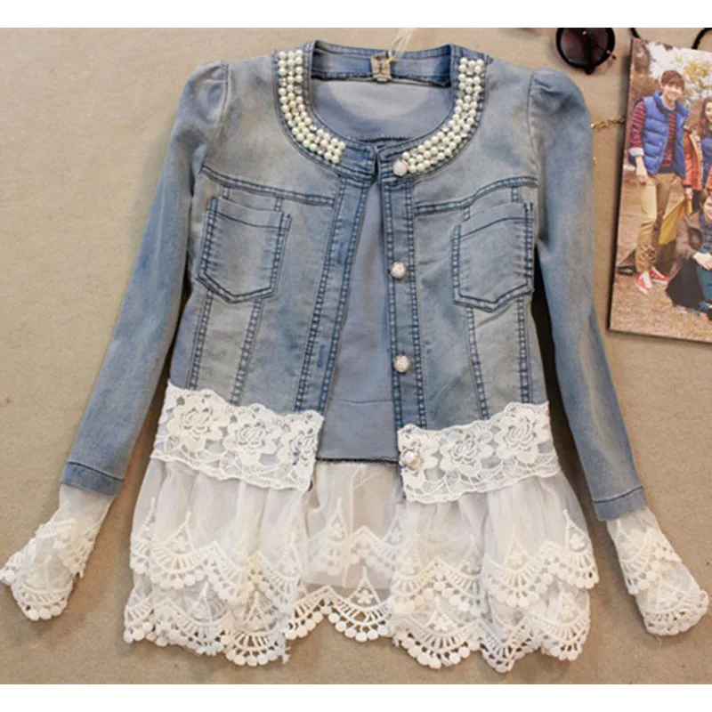 Мягкая и удобная кружевная джинсовая куртка для женщин базовые пальто с длинным