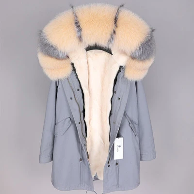 long about 89 cm OFTBUY,, парка, натуральный мех, пальто, зимняя куртка для женщин, натуральный Лисий мех, воротник, теплый, Свободный, черный, искусственный мех, подкладка, длинное пальто, отстегивается - Цвет: long about 89 cm