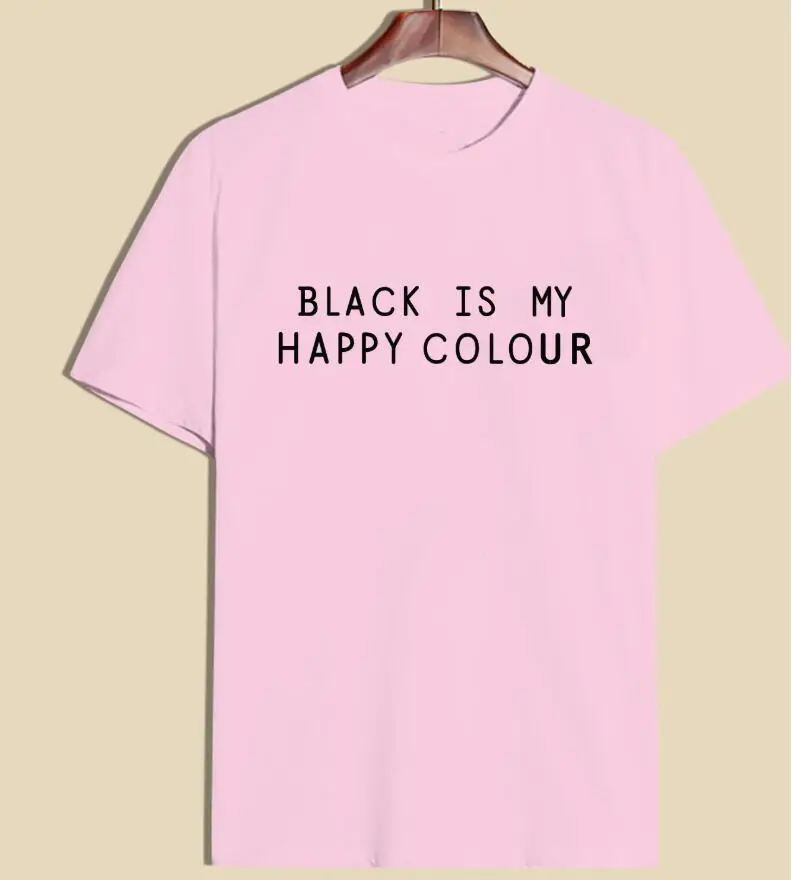 Черная повседневная женская футболка с коротким рукавом надписью is my Happy Color и