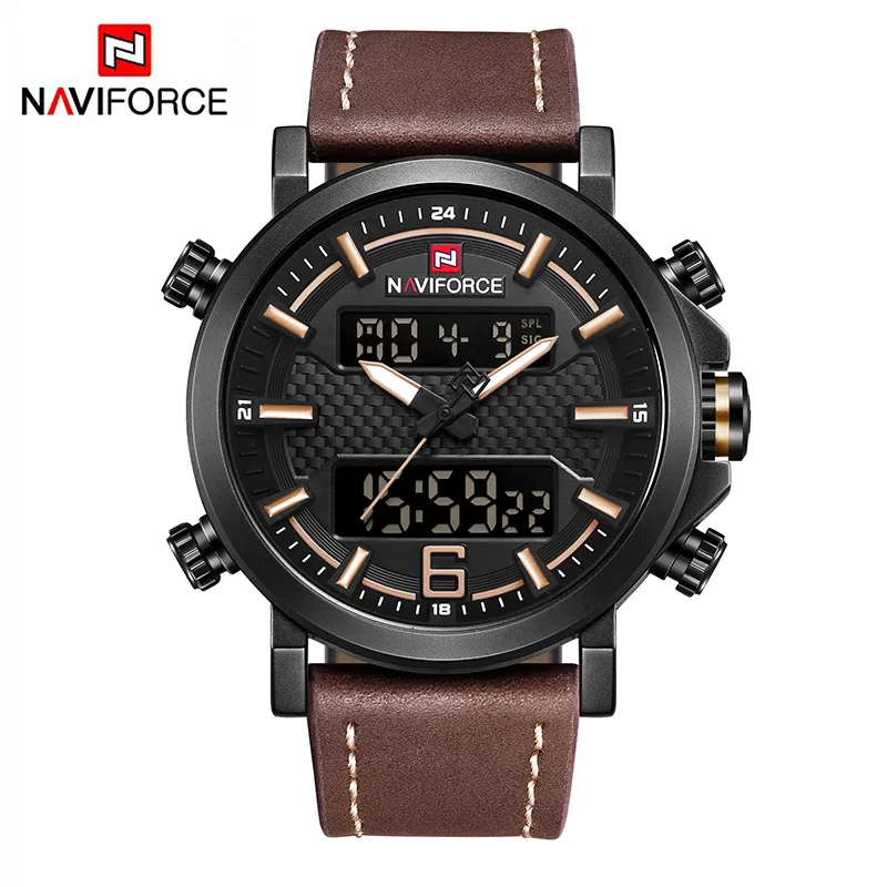 Brown Yellow Naviforce, мужские часы, водонепроницаемые, военные, светодиодные, цифровые, мужские, s часы, лучший бренд, люкс класс,, мужские наручные часы, Relogio Masculino - Цвет: Brown Yellow