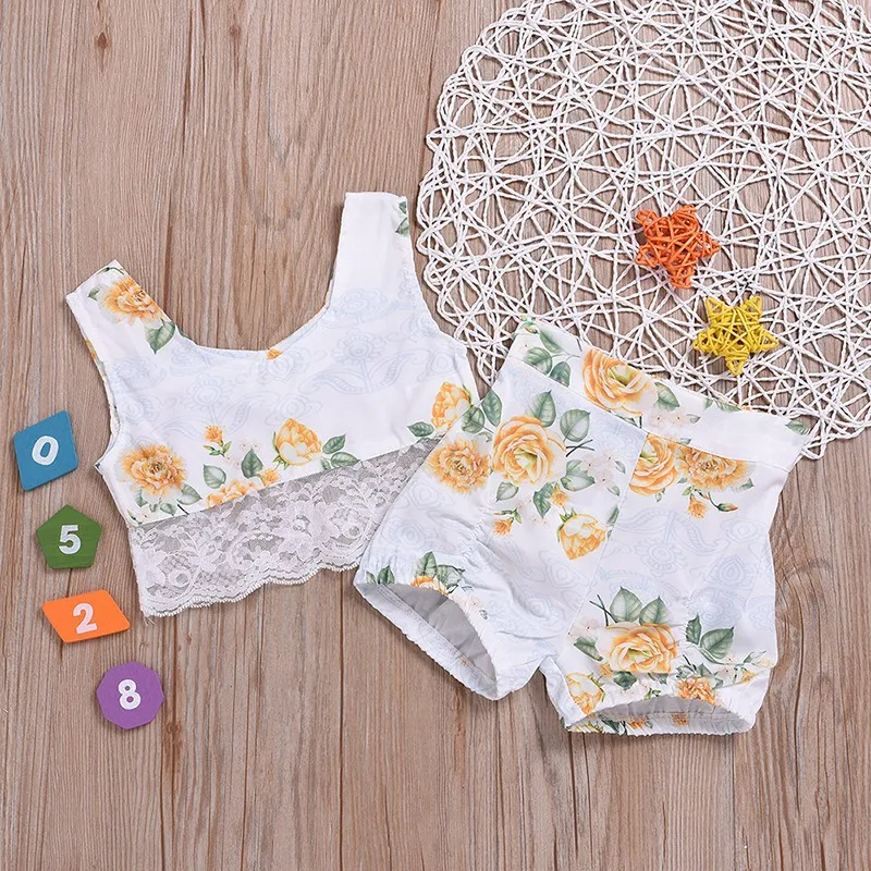 

2019 Infant Kids Baby Cotton print Sleeveless Clothes Sets Toddler Girls Clothes T-shirt Tops+Pants Outfits 2PCS