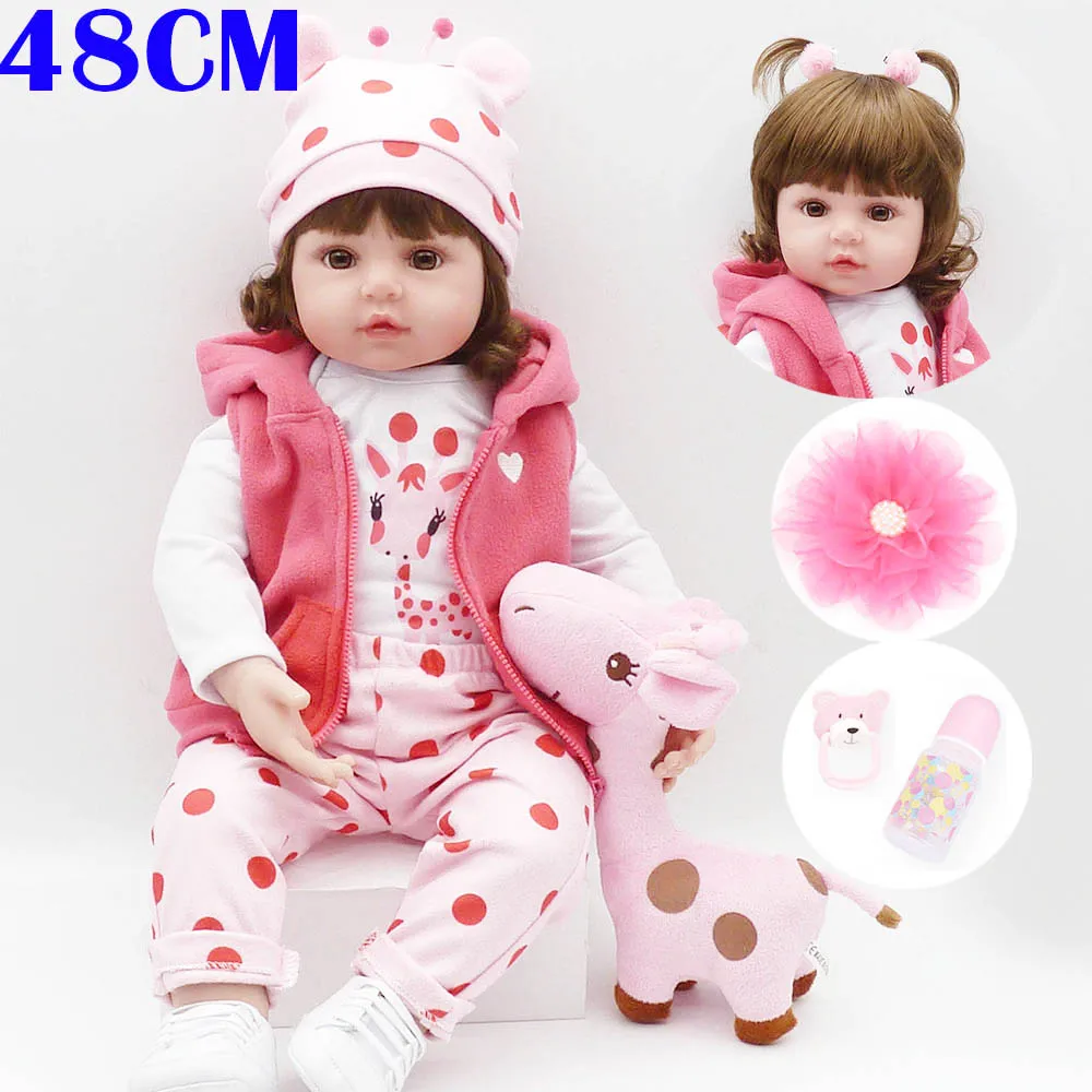 

48cm Silicone Reborn Baby Doll Toys 19inch Vinyl Princess Toddler Girl Babies Giraffe Doll bebe gift reborn bonecas