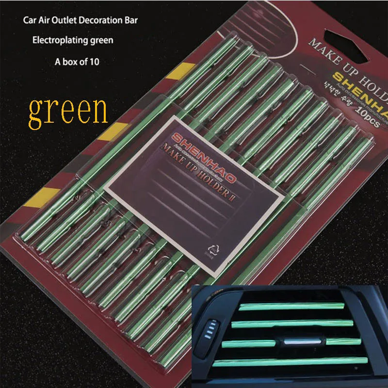 green 10 шт. автомобильный Стайлинг вентиляционное отверстие отделка хромированная формовочная полоса для Skoda Octavia A5 A7 Kodiaq Superb 2 Rapid Fabia 1 Porsche 911 Cayenne - Название цвета: green