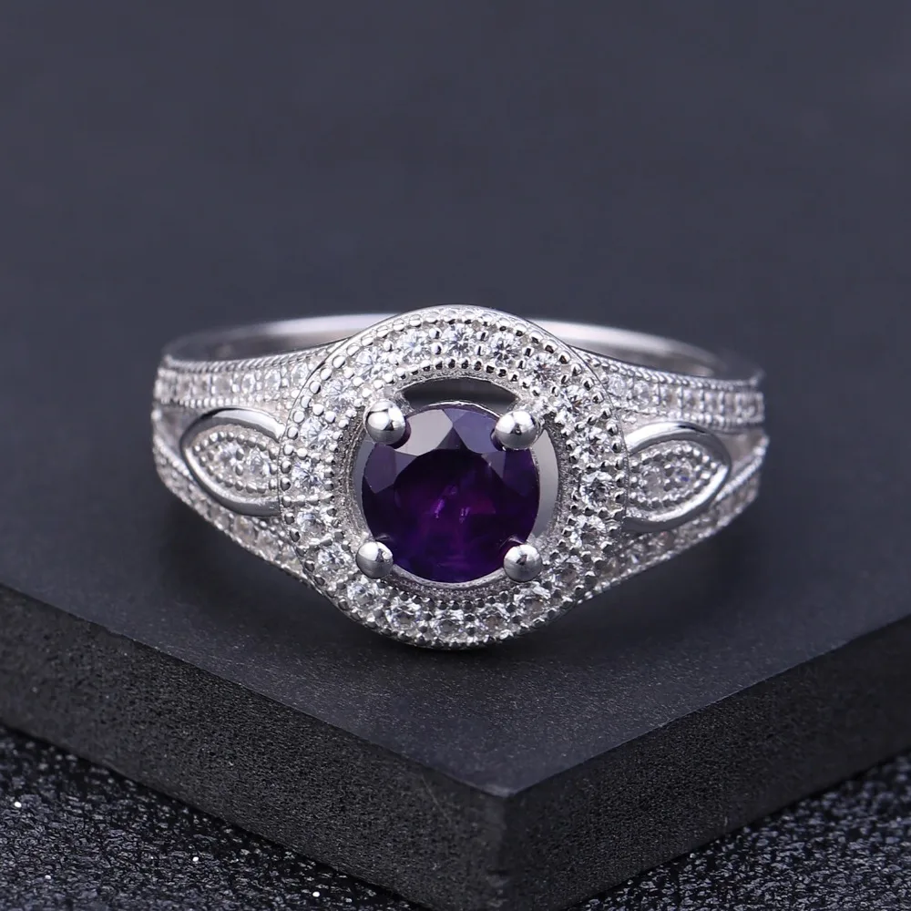 GEM'S BALLET Pure 925 Sterling Silver Vintage Ring 0.81Ct Natural Amethyst Gemstone Engagement Rings For Women Fine Jewelry | Украшения
