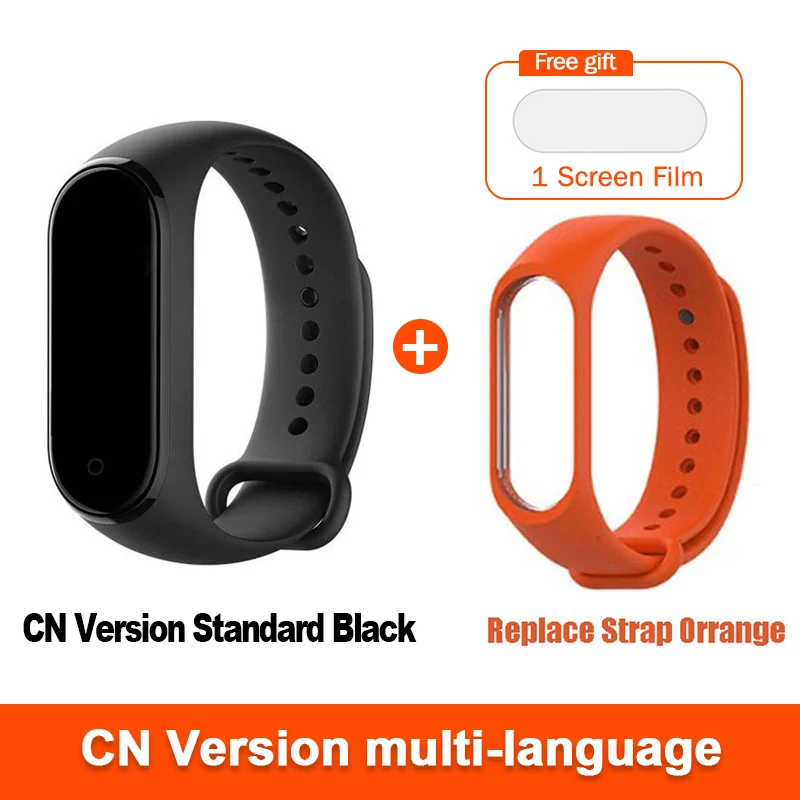 CN Add Orange Strap Глобальная версия опционально Xiaomi mi Band 4 умный Браслет Пульс фитнес 135 мАч большой цветной экран Bluetooth 5,0 mi band - Цвет: CN Add Orange Strap