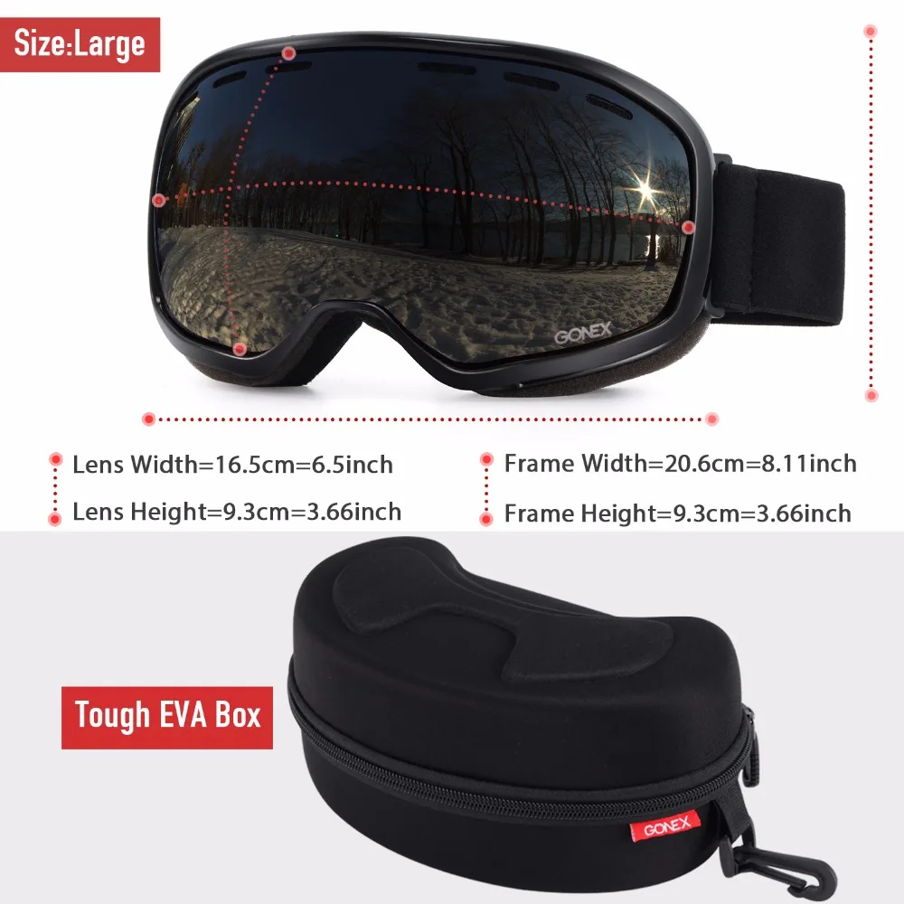 Gonex OTG лыжные очки для сноуборда и лыж очки мужские и женские UV400 защита двойные сферические линзы для зимних видов спорта