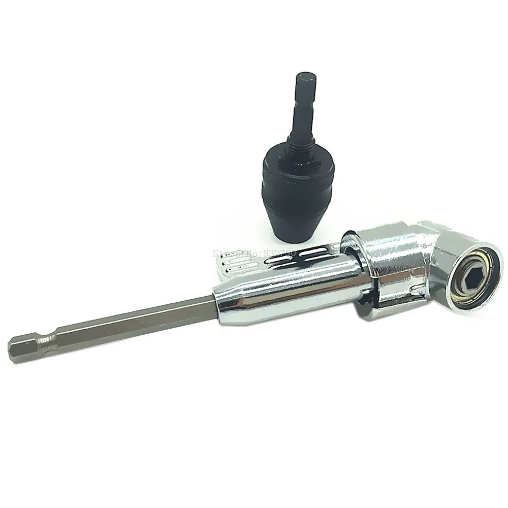 1/4&quot Keyless Drill Bit Chuck Clamp 0-8mm Hex Shank Adapter Converter Quick Change + 105 Degree Magnetic Angle Driver Screwdriver |