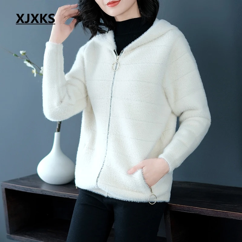 XJXKS Casaco Feminino осенняя куртка женская одежда удобные женские пальто с капюшоном и