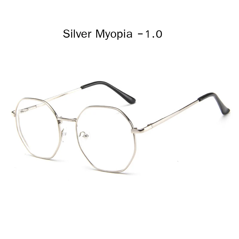 silver myopia 1.0 Zilead, полигонные металлические очки для близорукости, для женщин и мужчин, прозрачные близорукие очки, очки для дальнозоркости с Diopter-1.0to-4.0 - Цвет оправы: silver myopia 1.0