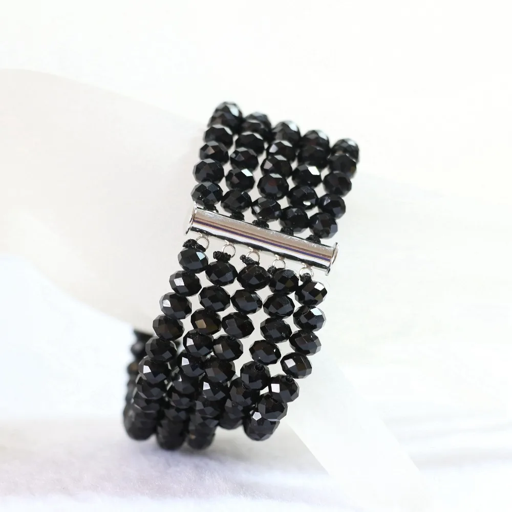 Original design black crystal glass 4*6mm abacus beads 8 rows chain necklace 5 bracelet women jewelry set 17-26inch B849 | Украшения и