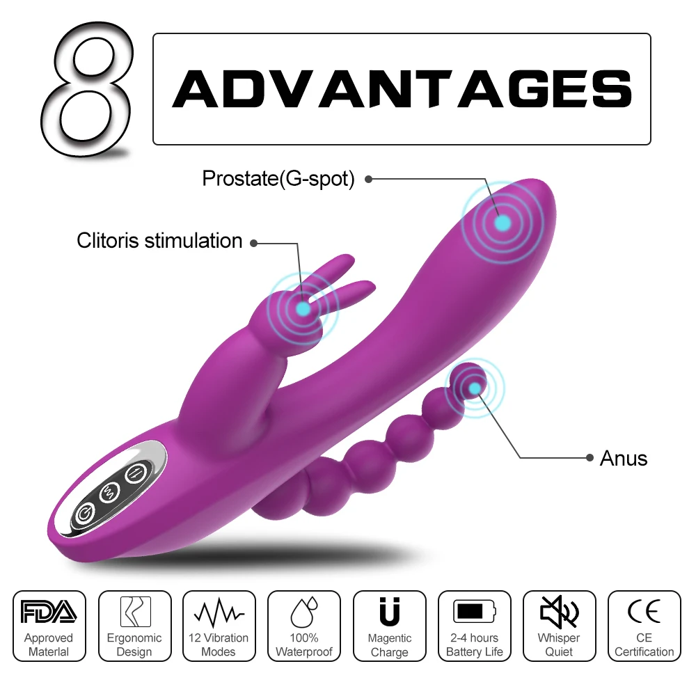Кролик вибратор G-spot и P-spot Анальный Тройная кривая 12 функция перезаряжаемый