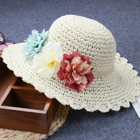 new summer childrens straw hat summer big cap flower straw hat children shade beach cap wave side 2mz41