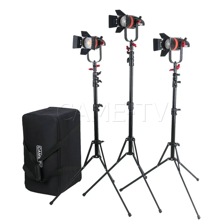 

3 Pcs CAME-TV Q-55S Boltzen 55w 8700 lux@1m High Output Fresnel Focusable LED Bi-Color Kit With Light Stands Led video light