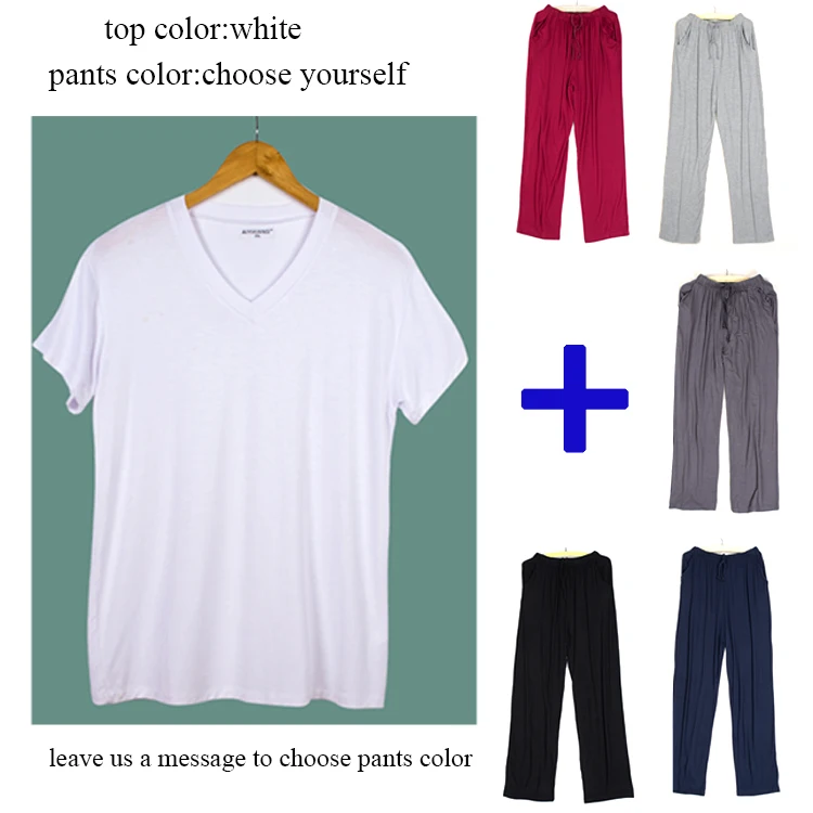 white any color SusanDick лето-осень мужские пижамы набор короткий рукав повседневные футболки сна брюки комплект из двух предметов человек модальный Домашняя одежда 4XL - Цвет: white any color