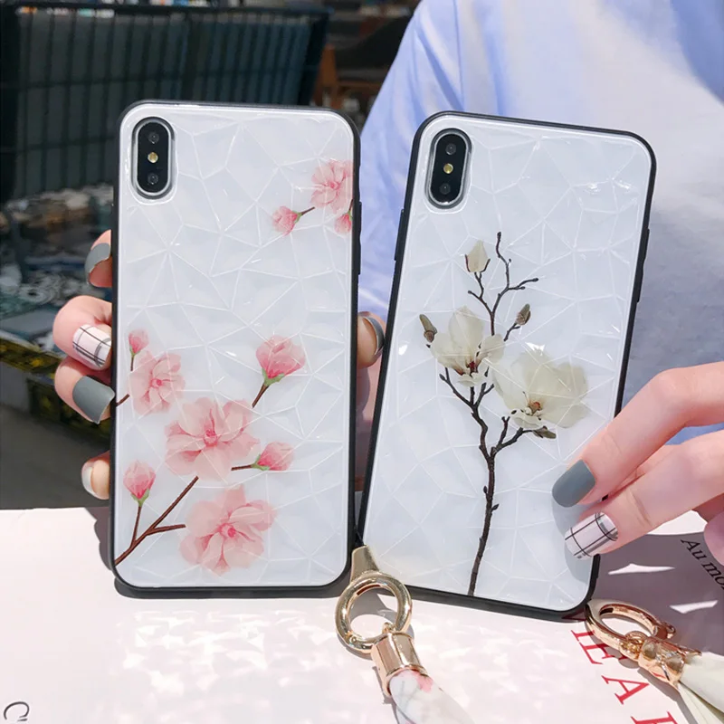 Глянцевый чехол с 3D алмазным цветком для Huawei P30 P20 Mate 20 Pro Honor 8X 10 lite V10 V20 Nova 3 3i 4 P Smart