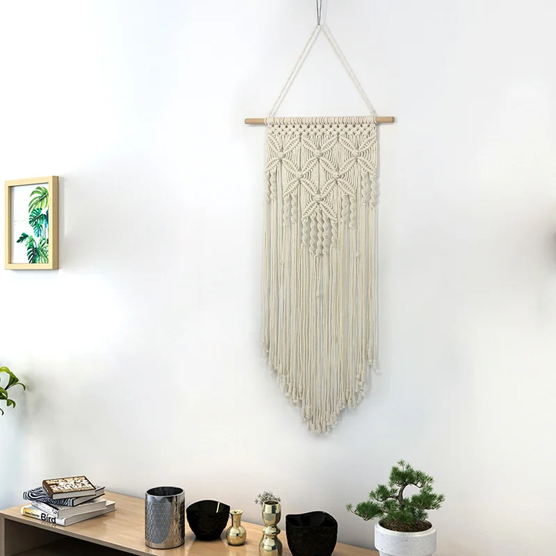 Bohemian Style Handmade Butterfly Pattern Knitted Wall Hanging for Living Room Bedroom Wooden Stick Cotton Thread Home Tapestry | Дом и сад