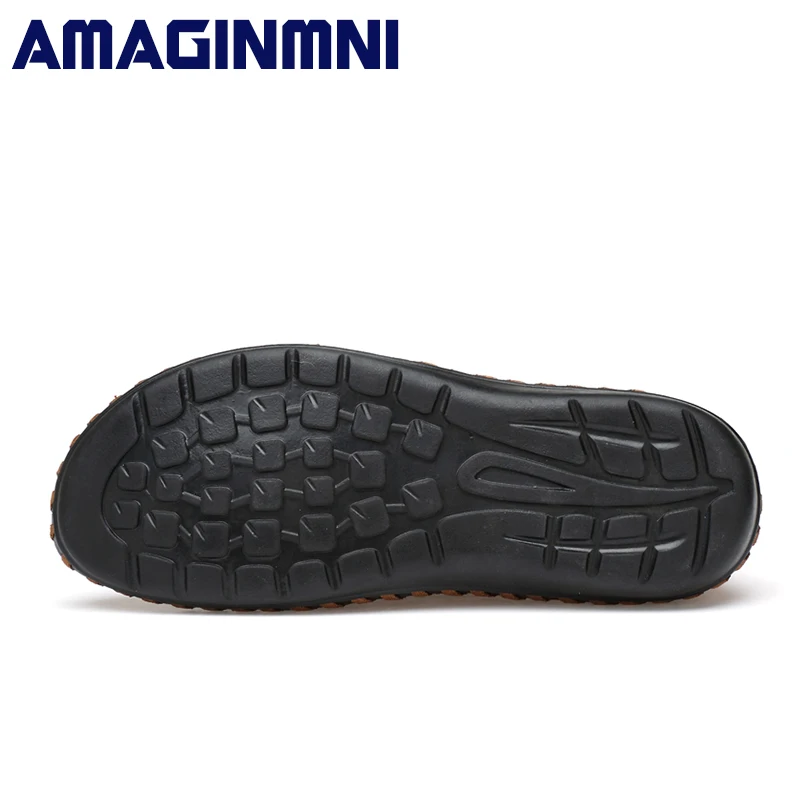 AMAGINMNI Summer Breathable Mesh Shoes Mens Casual Genuine Leather Slip On Brand Fashion Man Soft Comfortable | Обувь