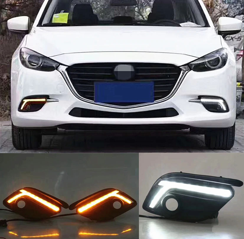 Автомобильная проблесковая для Mazda 3 Mazda3 Axela 2017 вождения DRL с желтым сигнал