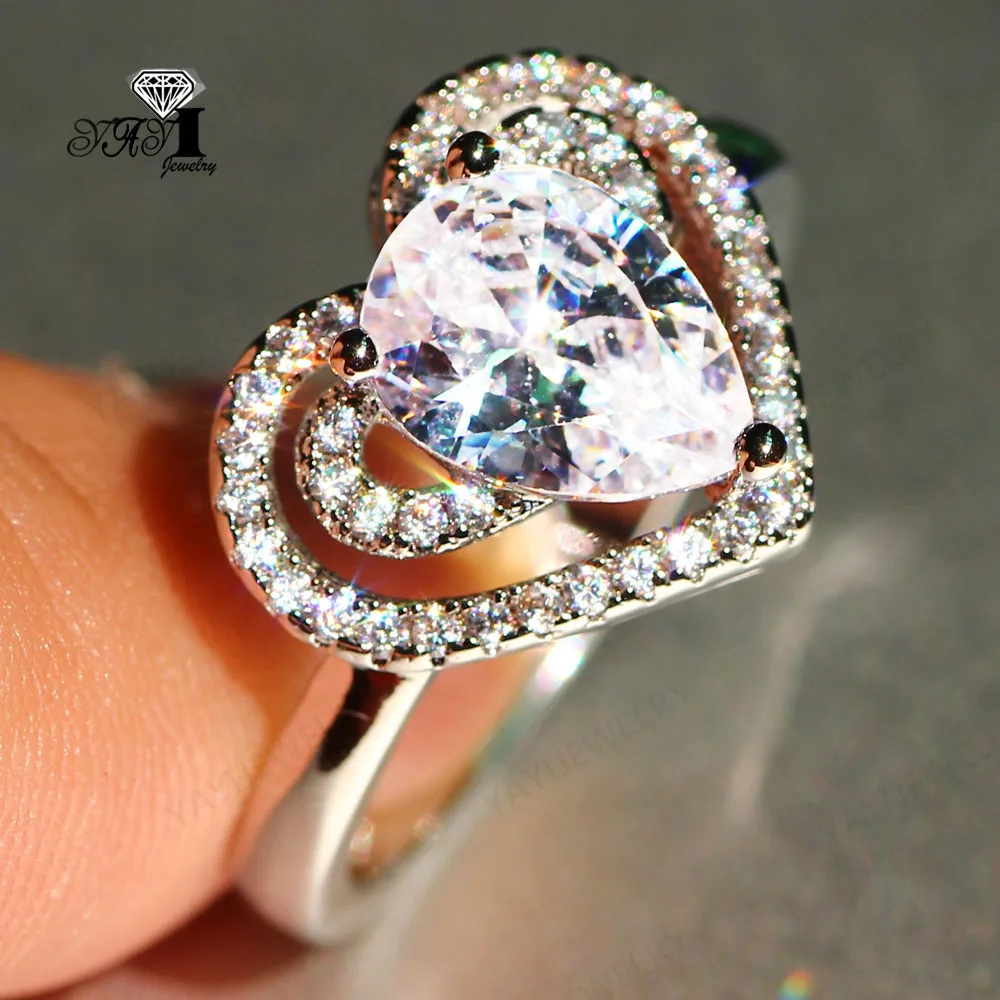 YaYI Jewelry Princess Cut 6.9CT White Zircon Silver Filled Engagement Rings wedding Heart Valentine's Day Girls ring 1060 | Украшения и