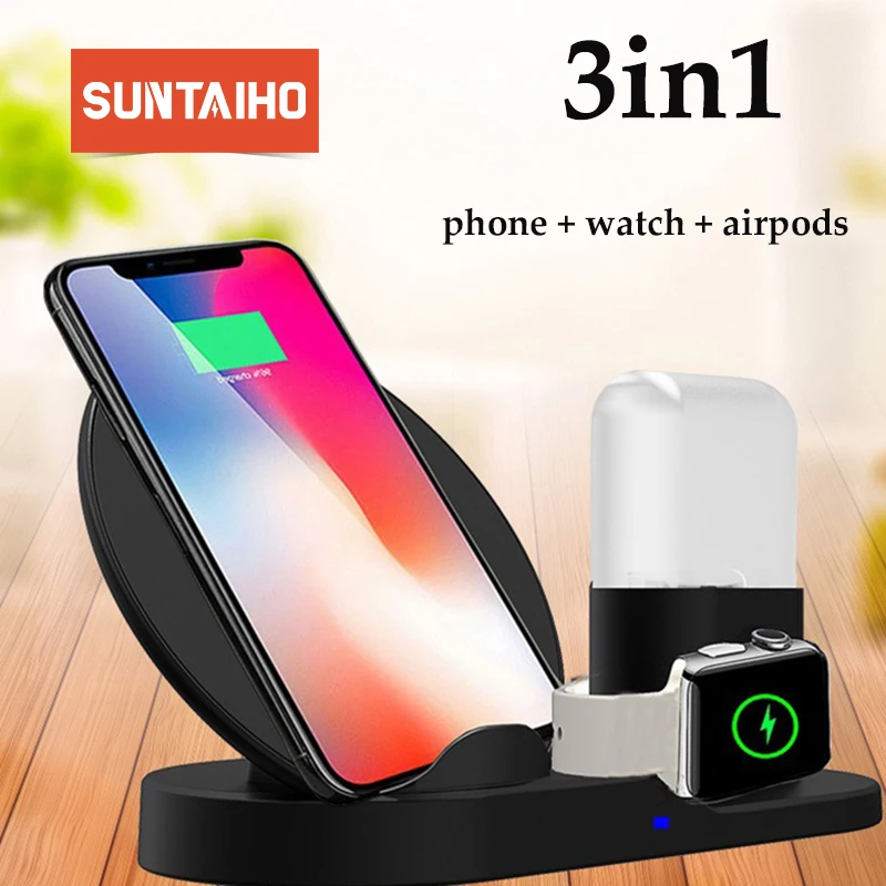 Suntaiho Qi Беспроводной Зарядное устройство 3 в 1 для Xiaomi mi 9 Apple watch 4 Airpods быстрой