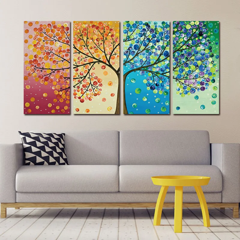 

4 Piece canvas painting HD print poster Colourful 4 seasons Tree Wall Art Modular pictures for Home Decor bedroom wall art