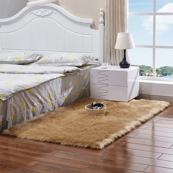 Khaki Fluffy Soft Artificial Wool Carpet Fur Area Rugs White Shaggy Rectangle/Square /Area Rugs Warm Seat Pad Home Decor - Color: Khaki