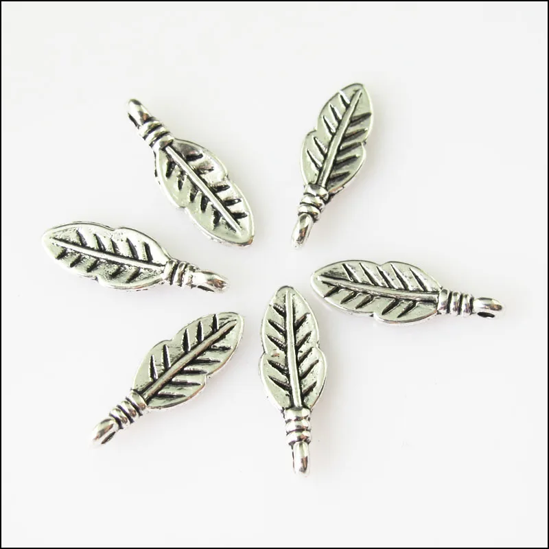 Новый 70 шт. Тибетский Серебристый Цвет Крошечный листьев Подвески 6x17mm|Шармы| |