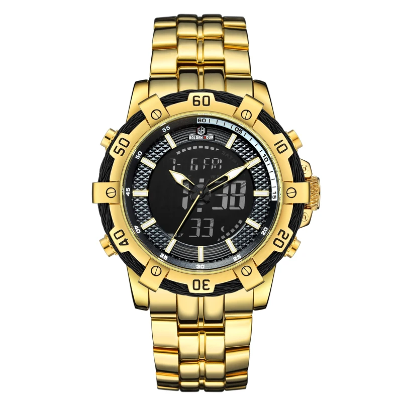 Reloj Hombre GOLDENHOUR золотые мужские часы спортивные водонепроницаемые цифровые