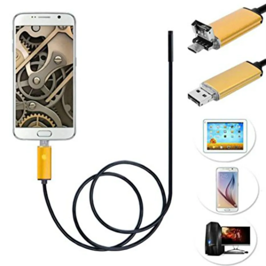 Золотой 8 мм 2 м 5 10 OTG USB Android камера HD эндоскоп мини SnakeTube осмотр бороскоп